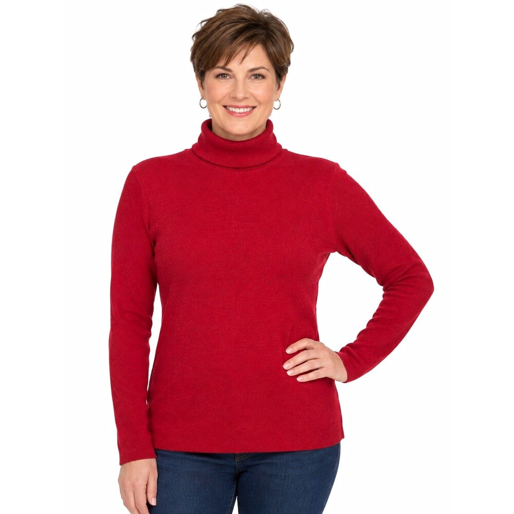 Chico's Women M Red Turtleneck Pullover Sweater Long Sleeve side Ribbed party